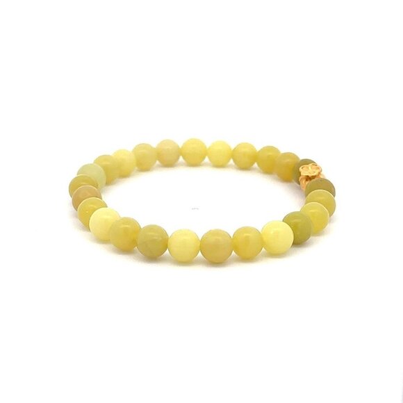24K Gold Money Bag Lucky Charm Stretchable Bracelet Natural Lemon Jade 6mm - Picture 3 of 5